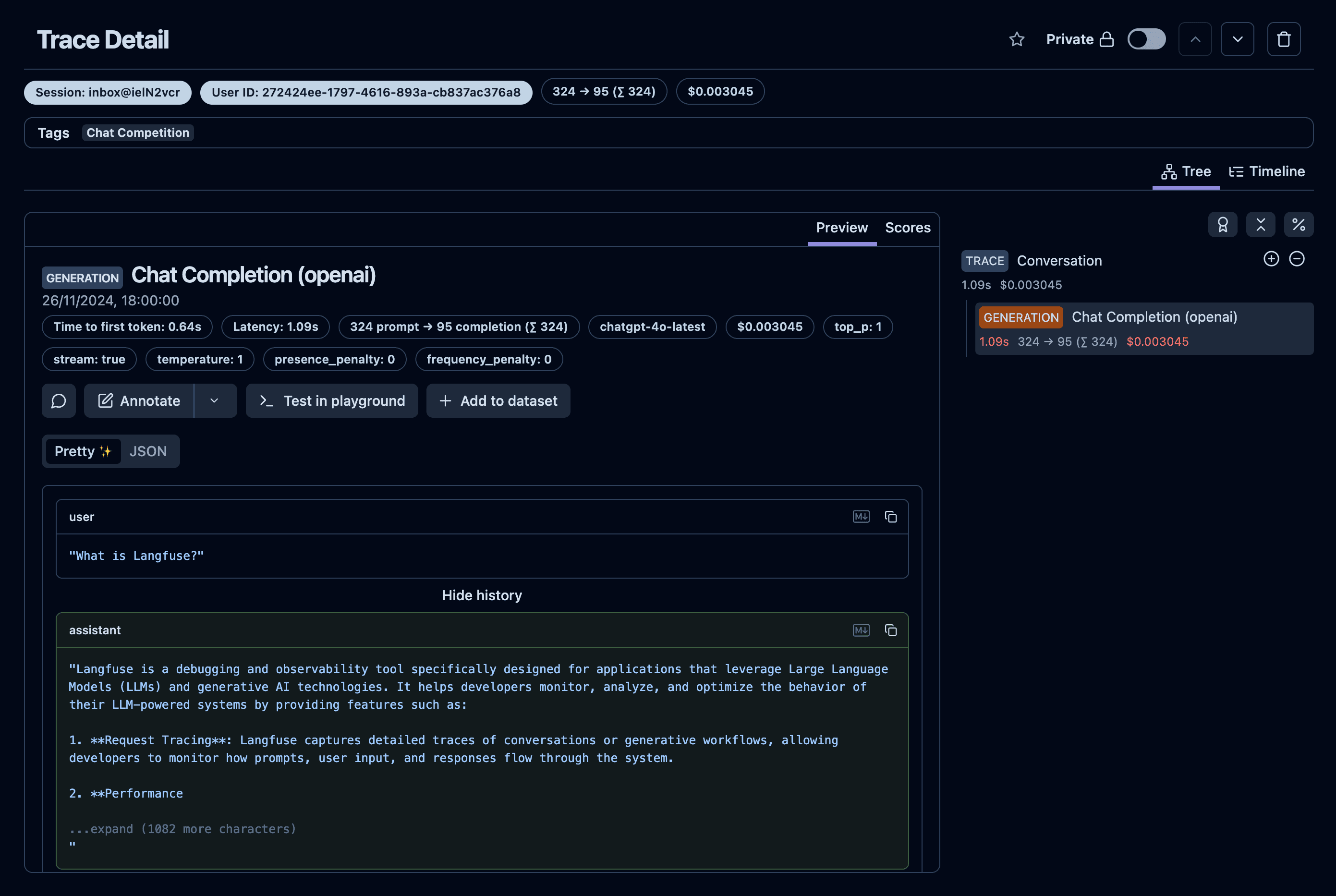 LobeChat trace example in Muster