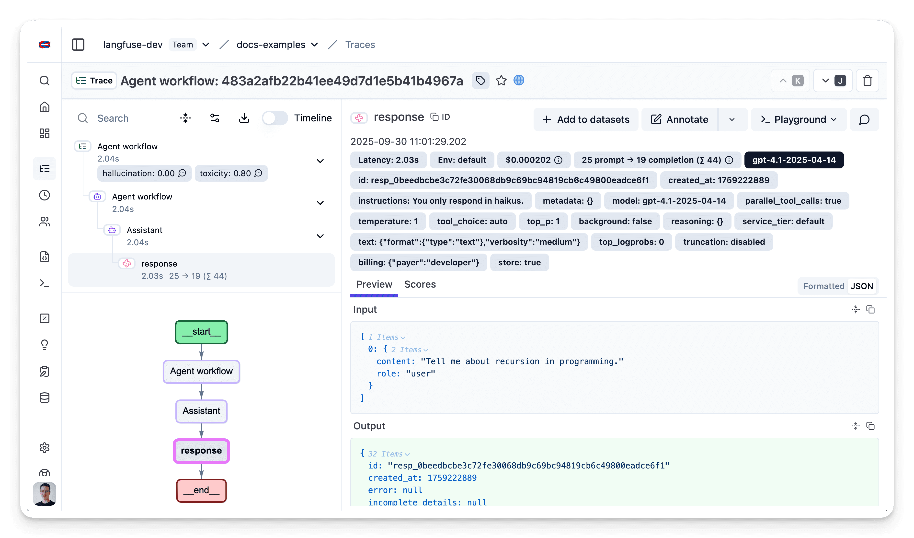 Example trace in Muster