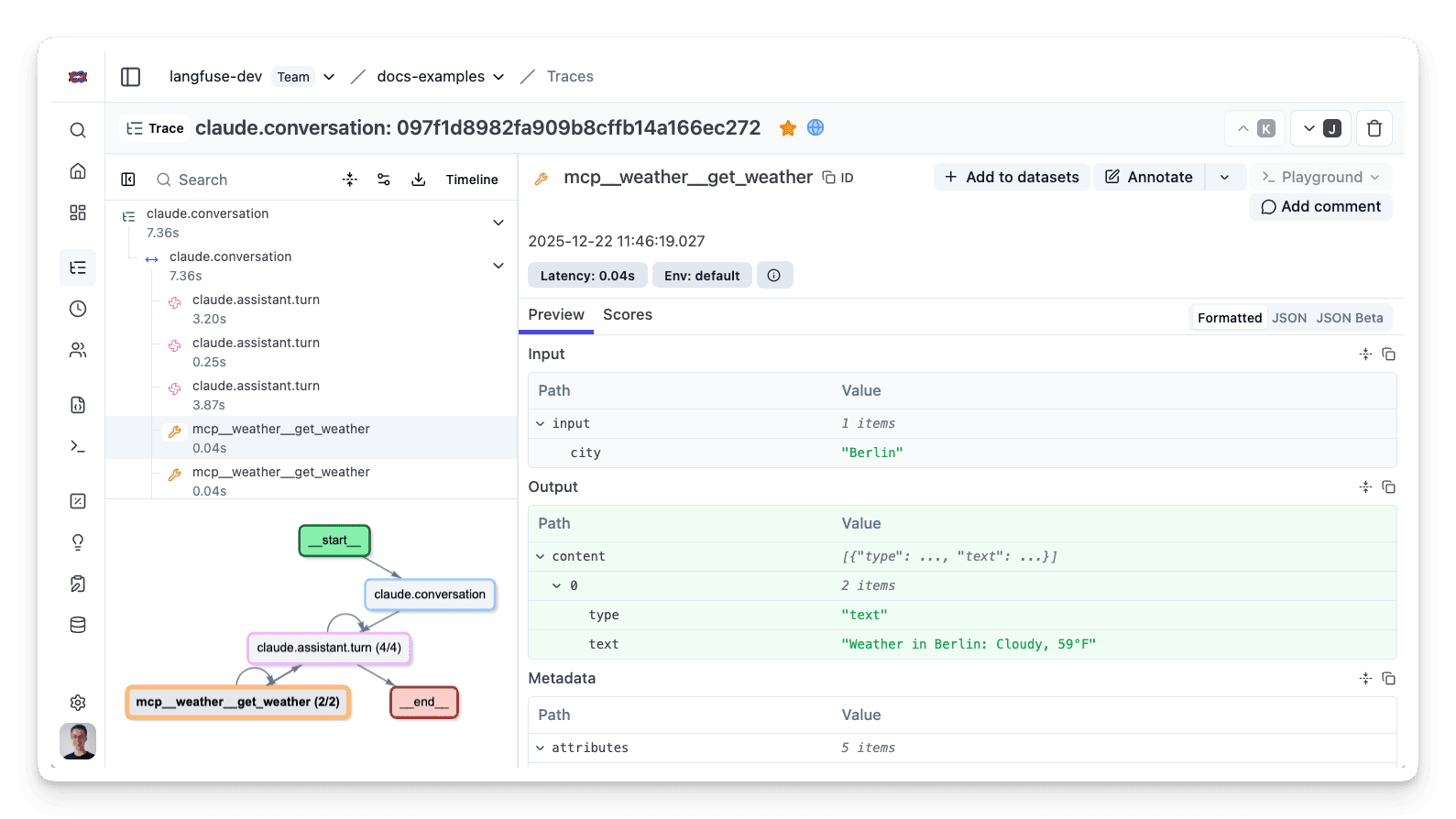 Claude Agent SDK trace in Muster
