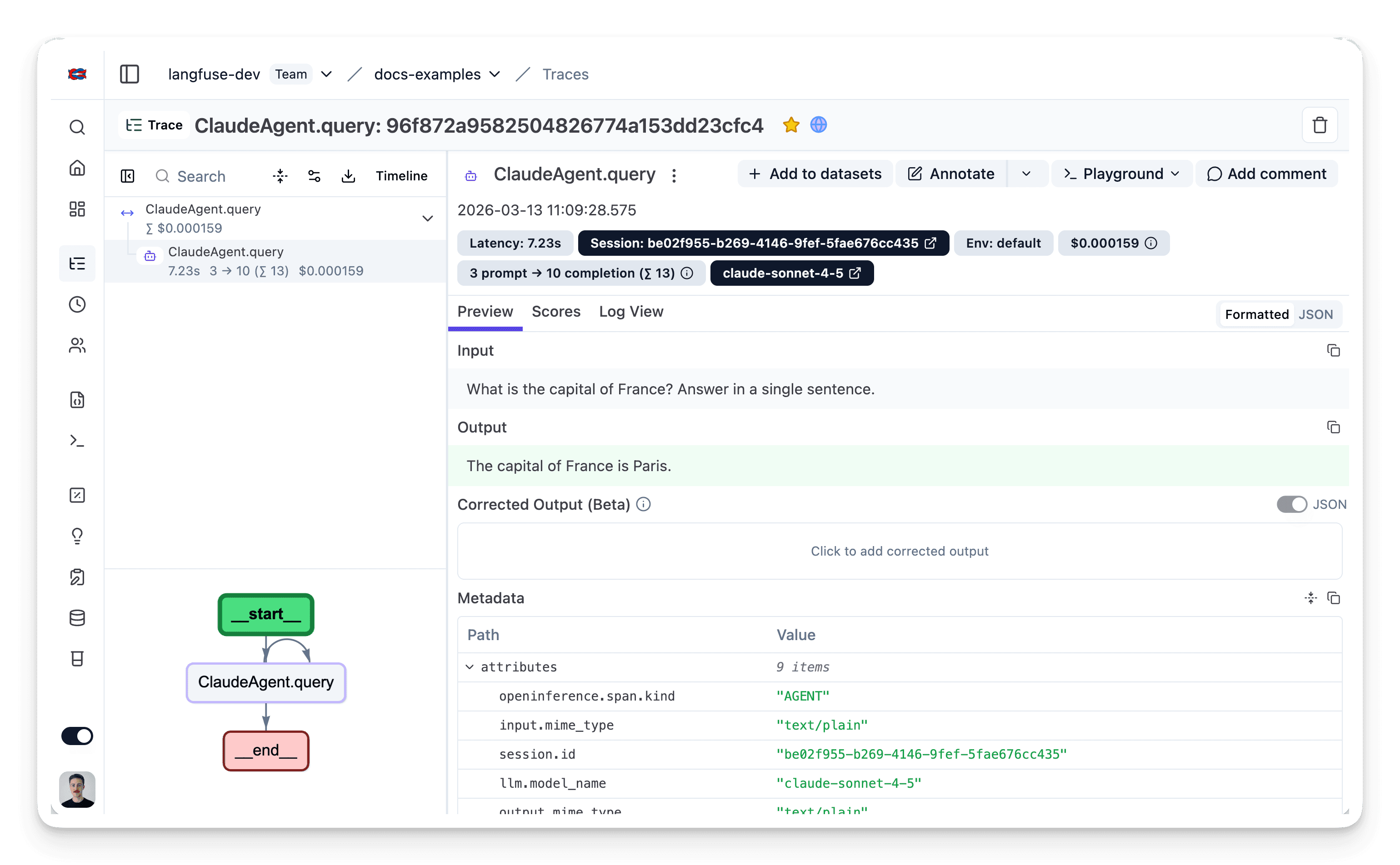 Claude Agent SDK JS/TS trace in Muster