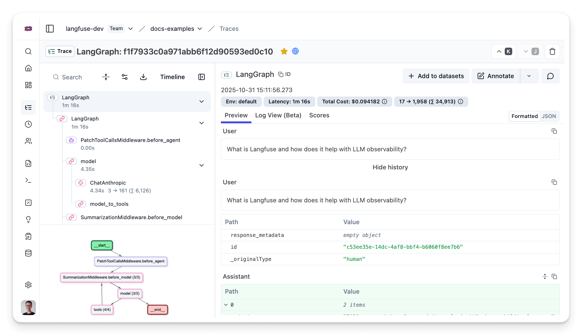 DeepAgents simple-research trace