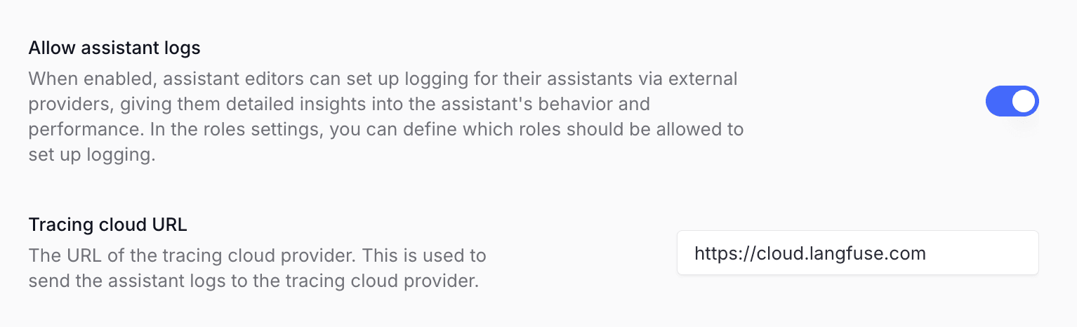 Langdock — enable assistant logs