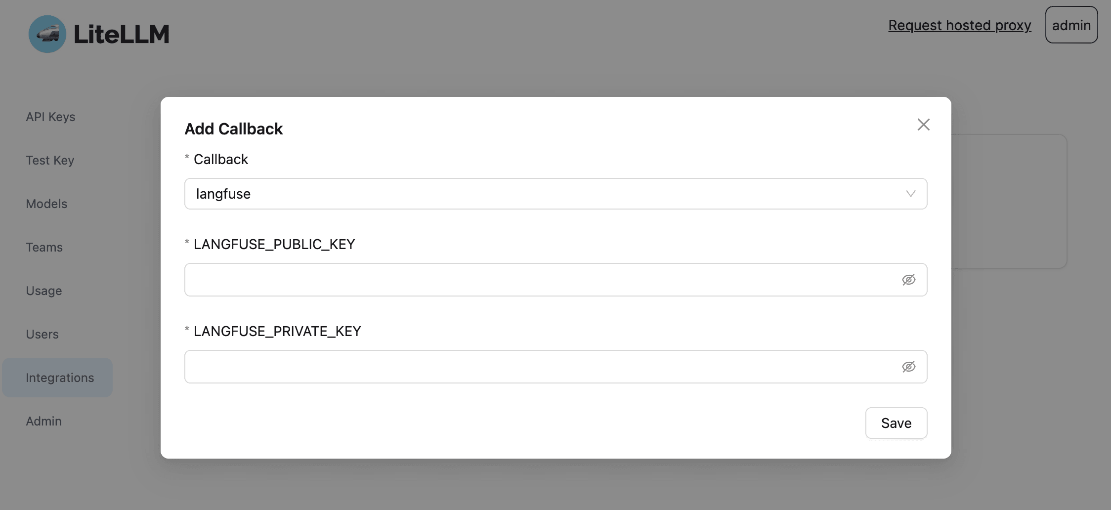Set Muster as a callback in the LiteLLM Proxy UI