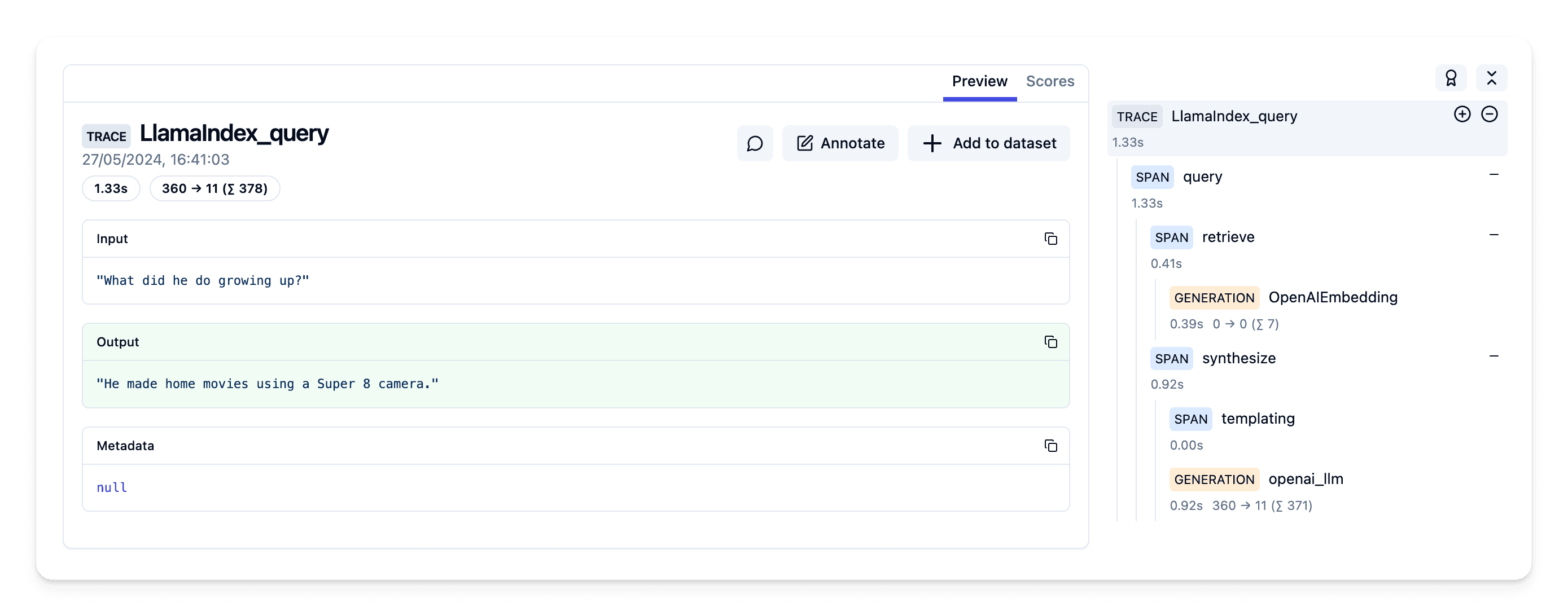 Milvus + LlamaIndex trace example in Muster