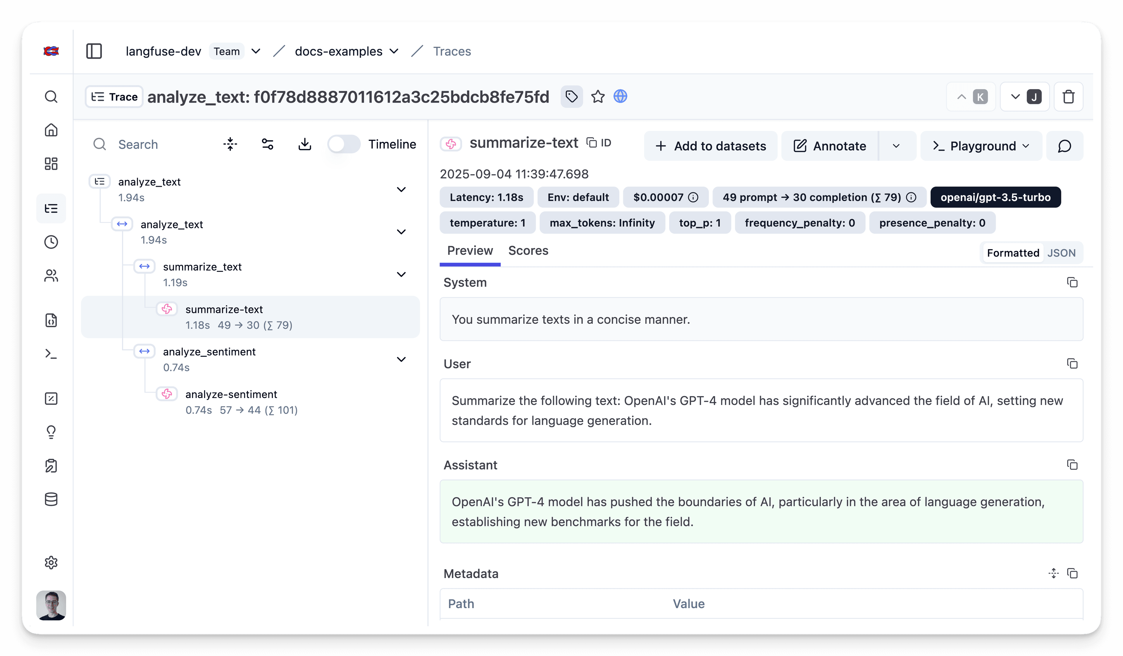 OpenRouter trace example in Muster